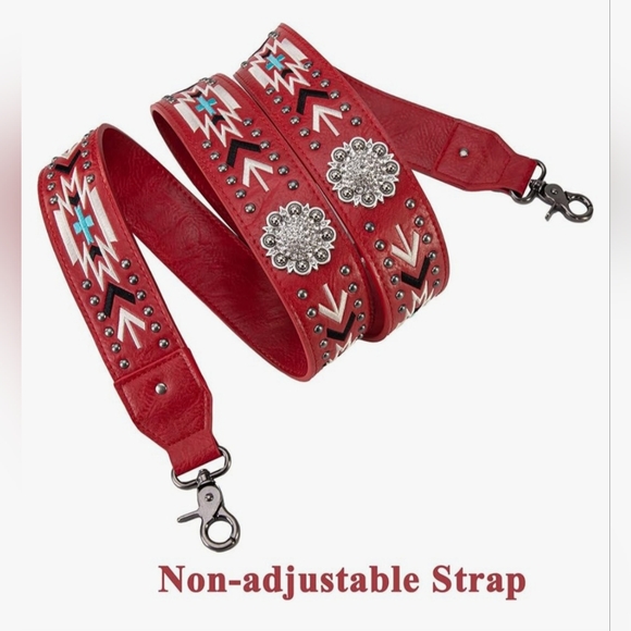 Wrangler Crossbody Bag Boho Aztec Small MultiPocket Crossover Purse, Burgundy - Picture 4 of 10